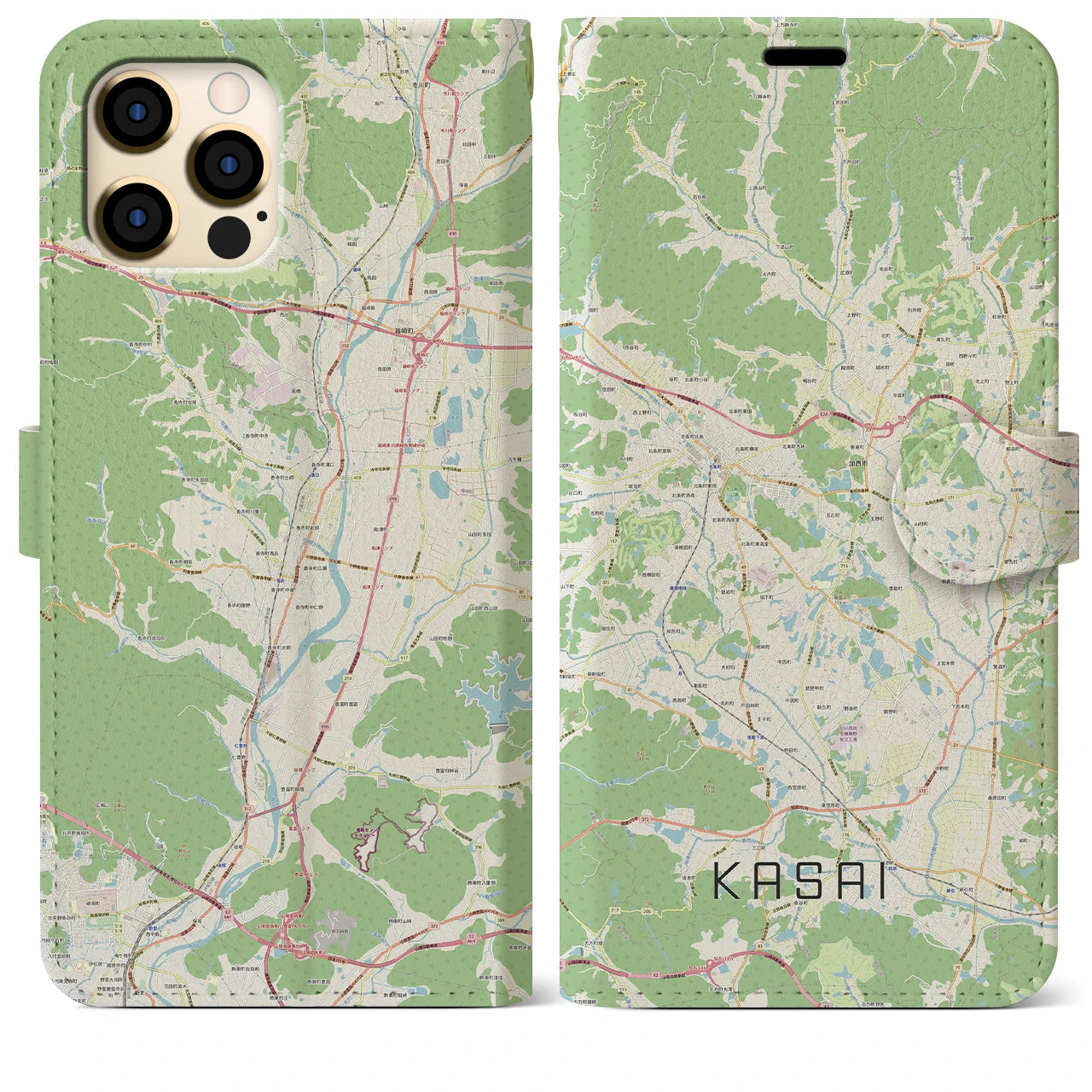 【加西(兵庫県)】地図柄iPhoneケース(手帳タイプ)ナチュラル・iPhone 12 Pro Max 用