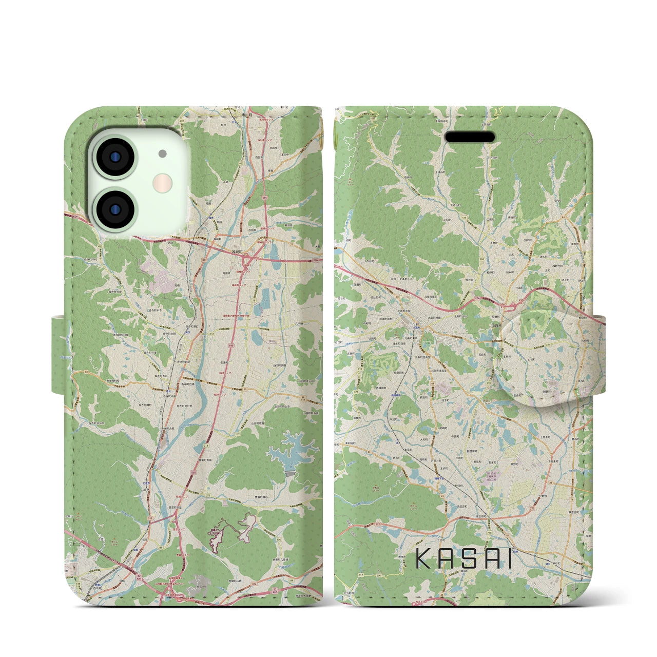 【加西(兵庫県)】地図柄iPhoneケース(手帳タイプ)ナチュラル・iPhone 12 mini 用