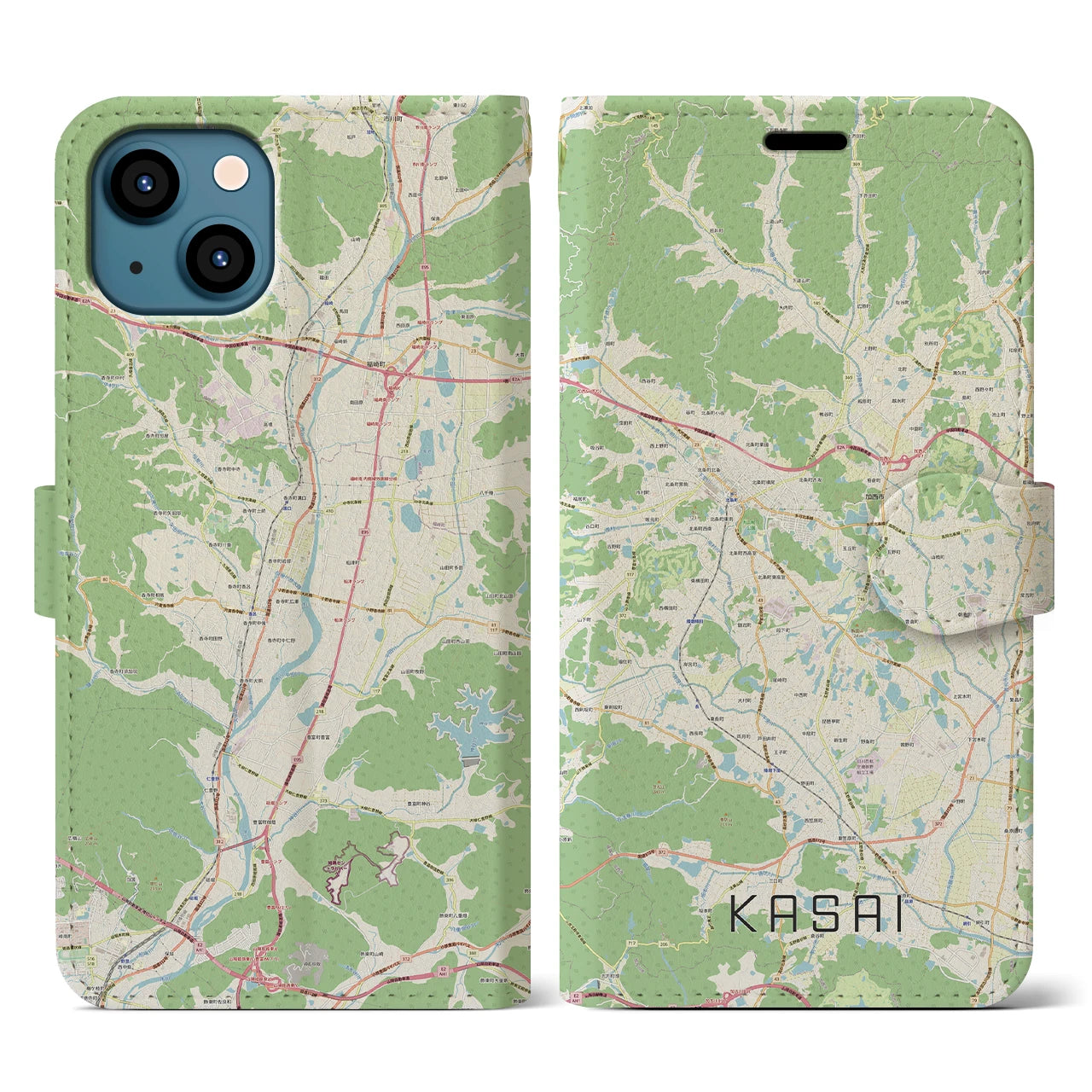 【加西(兵庫県)】地図柄iPhoneケース(手帳タイプ)ナチュラル・iPhone 13 用
