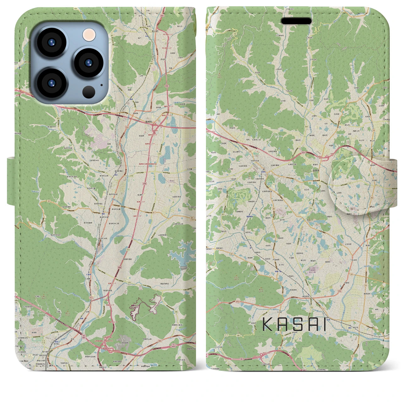 【加西(兵庫県)】地図柄iPhoneケース(手帳タイプ)ナチュラル・iPhone 13 Pro Max 用