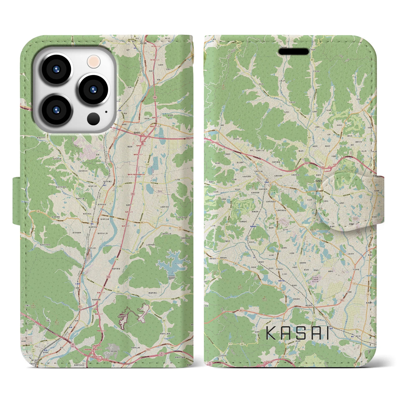 【加西(兵庫県)】地図柄iPhoneケース(手帳タイプ)ナチュラル・iPhone 13 Pro 用