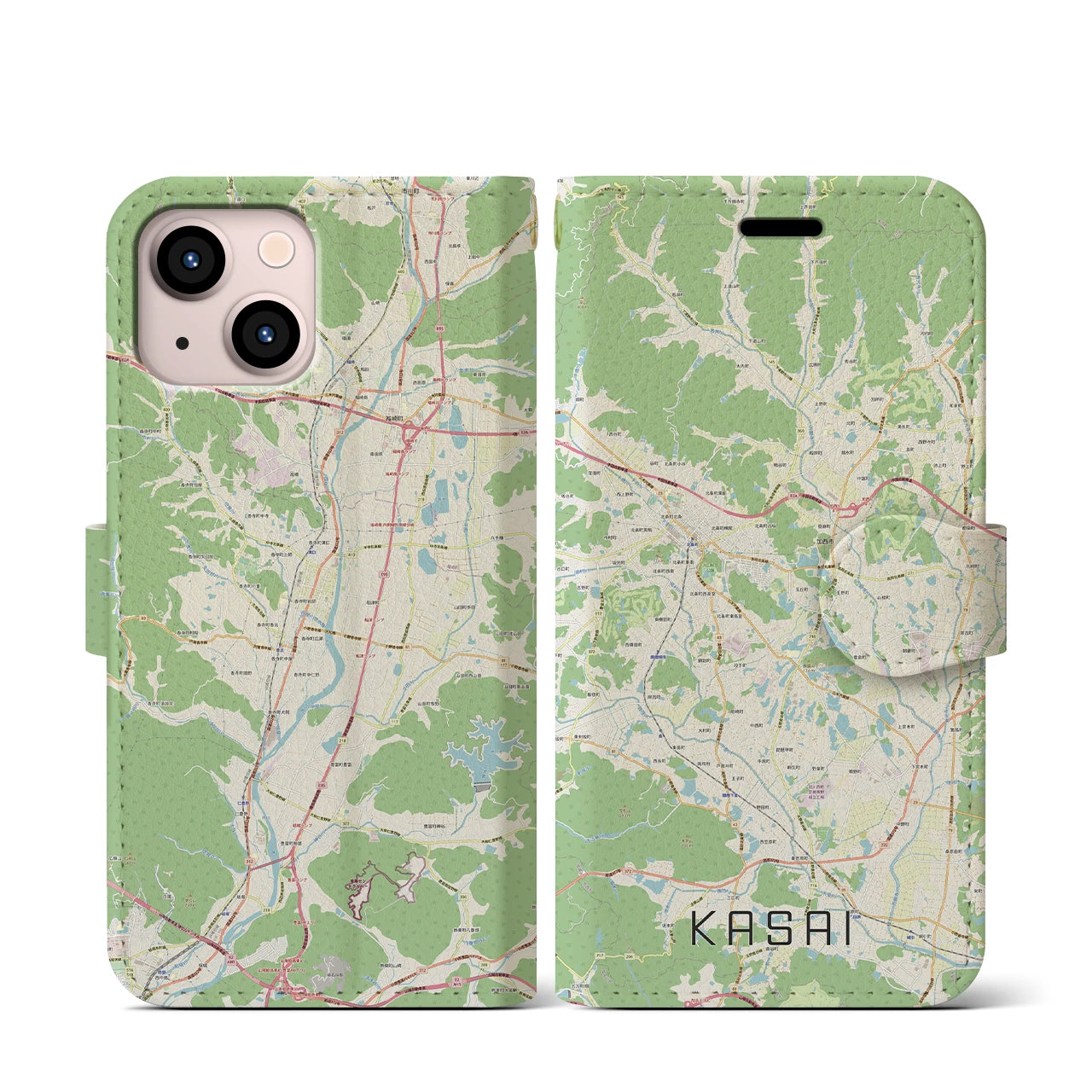 【加西(兵庫県)】地図柄iPhoneケース(手帳タイプ)ナチュラル・iPhone 13 mini 用