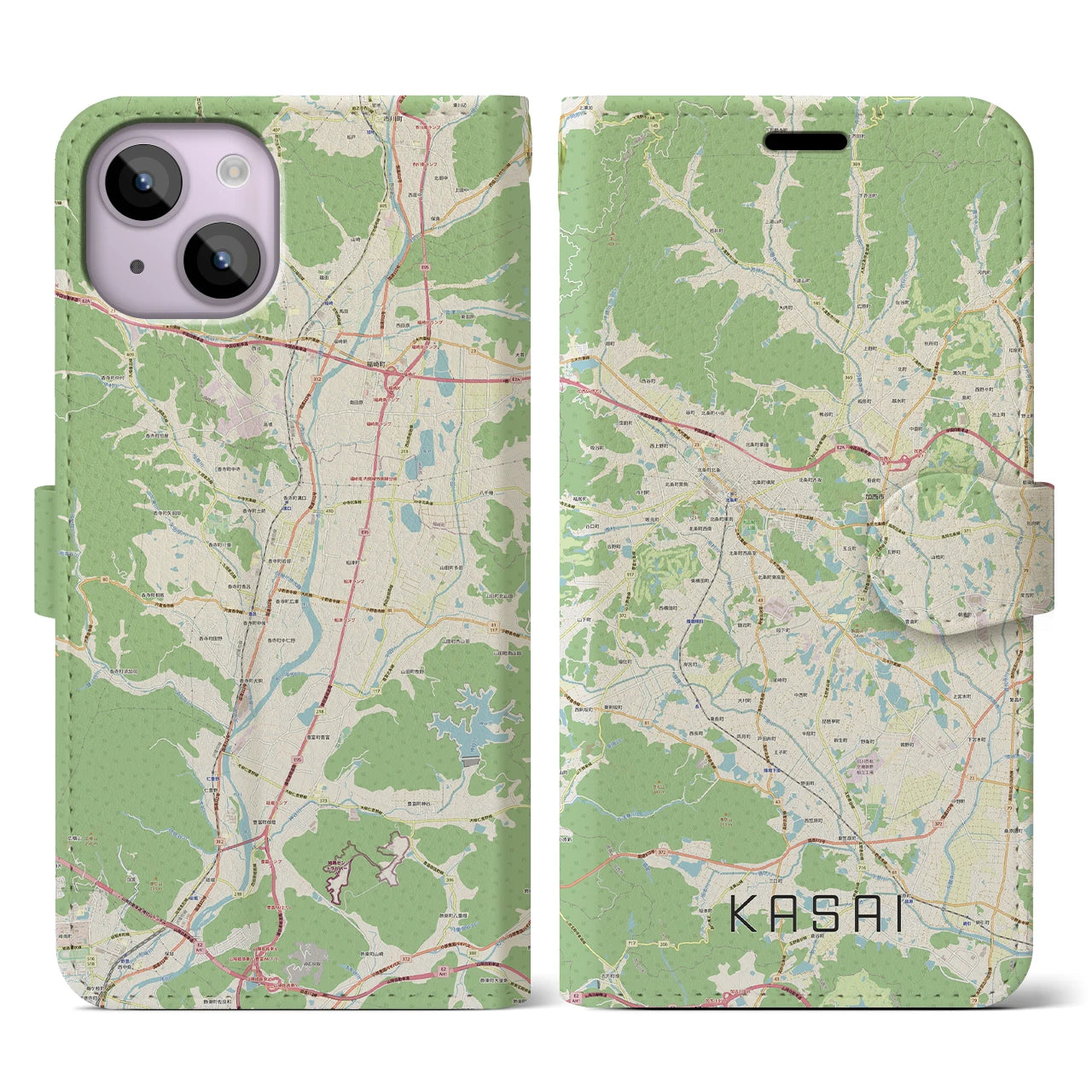 【加西(兵庫県)】地図柄iPhoneケース(手帳タイプ)ナチュラル・iPhone 14 用