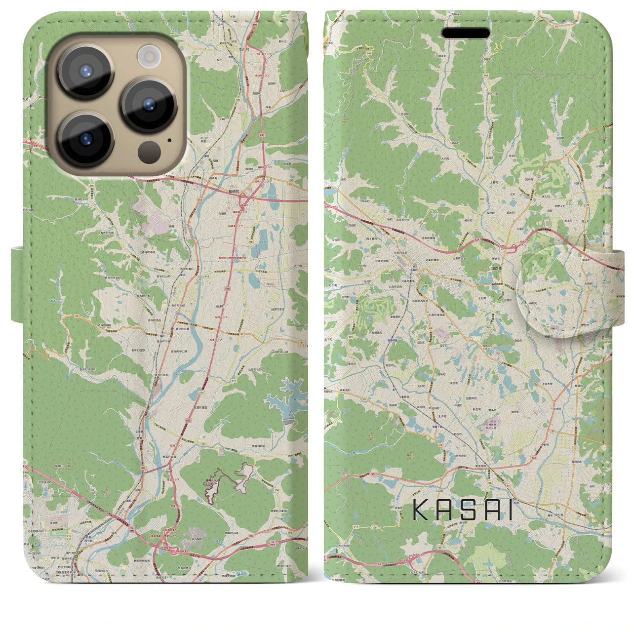 【加西(兵庫県)】地図柄iPhoneケース(手帳タイプ)ナチュラル・iPhone 14 Pro Max 用
