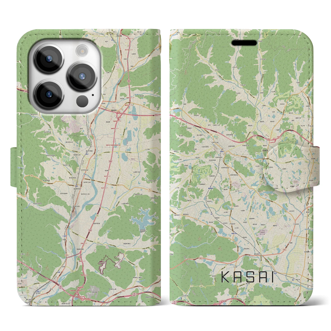 【加西(兵庫県)】地図柄iPhoneケース(手帳タイプ)ナチュラル・iPhone 14 Pro 用
