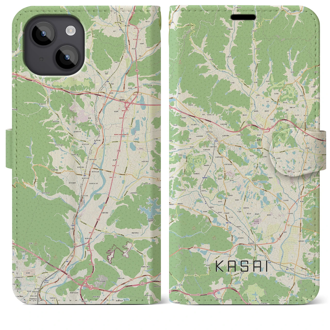 【加西(兵庫県)】地図柄iPhoneケース(手帳タイプ)ナチュラル・iPhone 14 Plus 用