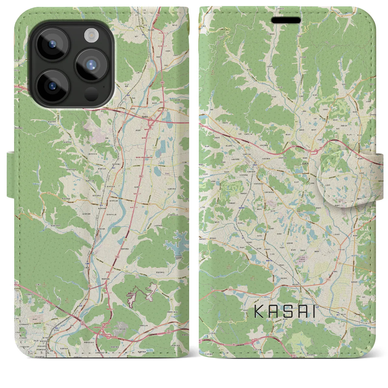 【加西(兵庫県)】地図柄iPhoneケース(手帳タイプ)ナチュラル・iPhone 15 Pro Max 用