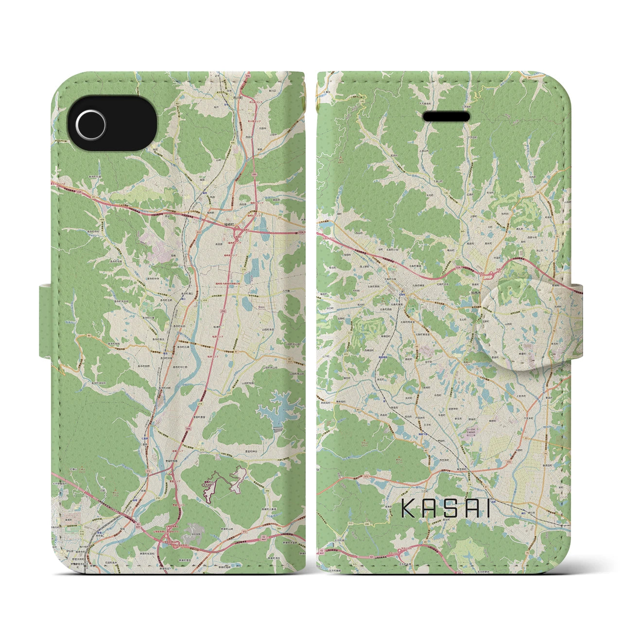 【加西(兵庫県)】地図柄iPhoneケース(手帳タイプ)ナチュラル・iPhone SE(第3 / 第2世代) / 8 / 7 / 6s / 6 用