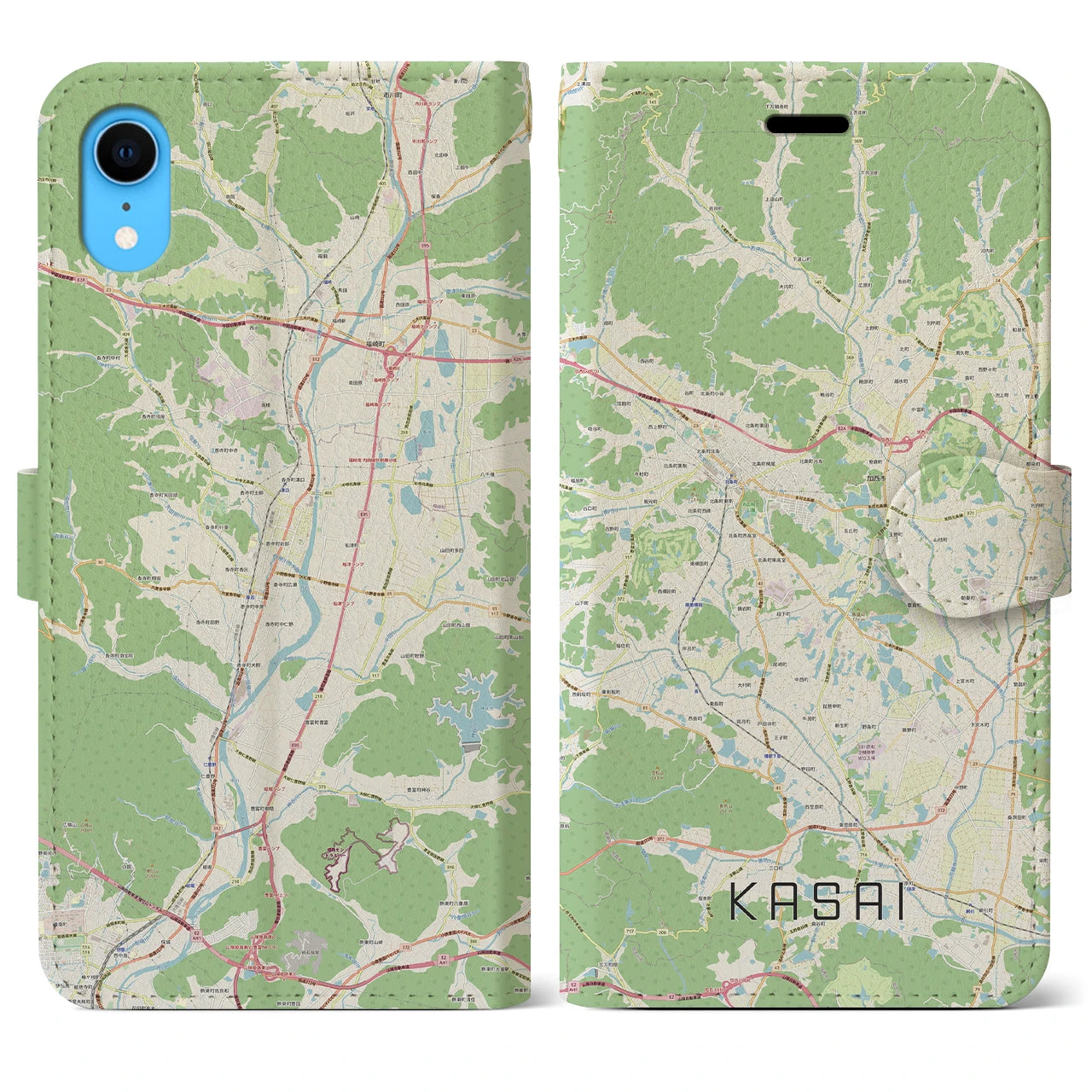【加西(兵庫県)】地図柄iPhoneケース(手帳タイプ)ナチュラル・iPhone XR 用