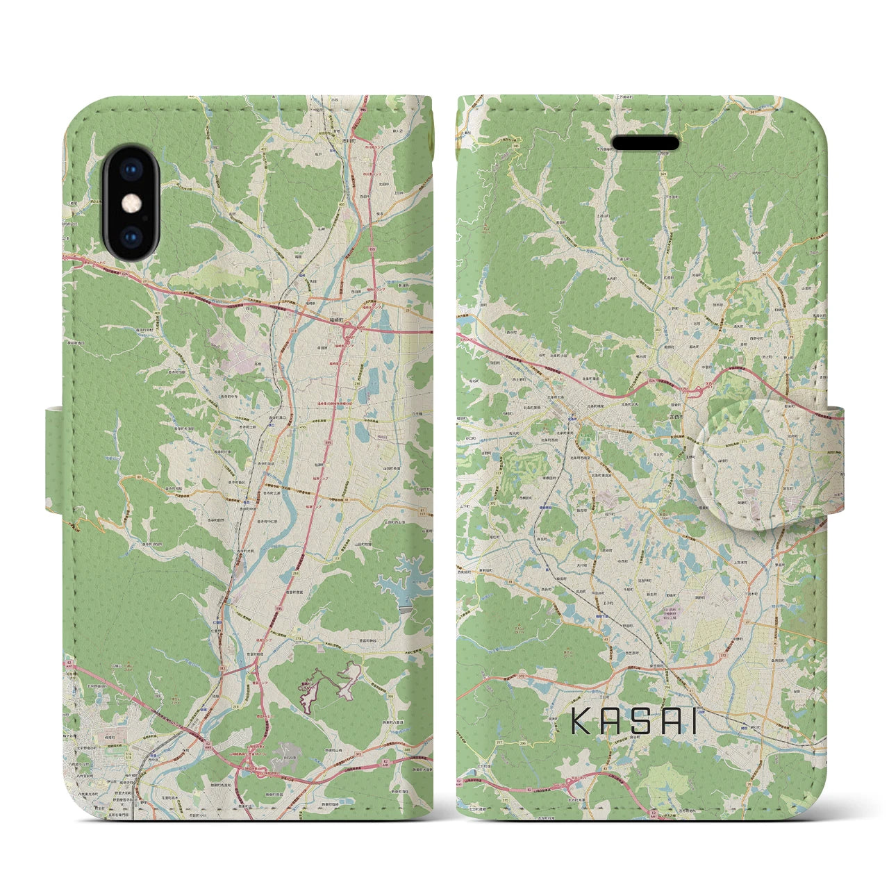 【加西(兵庫県)】地図柄iPhoneケース(手帳タイプ)ナチュラル・iPhone XS / X 用