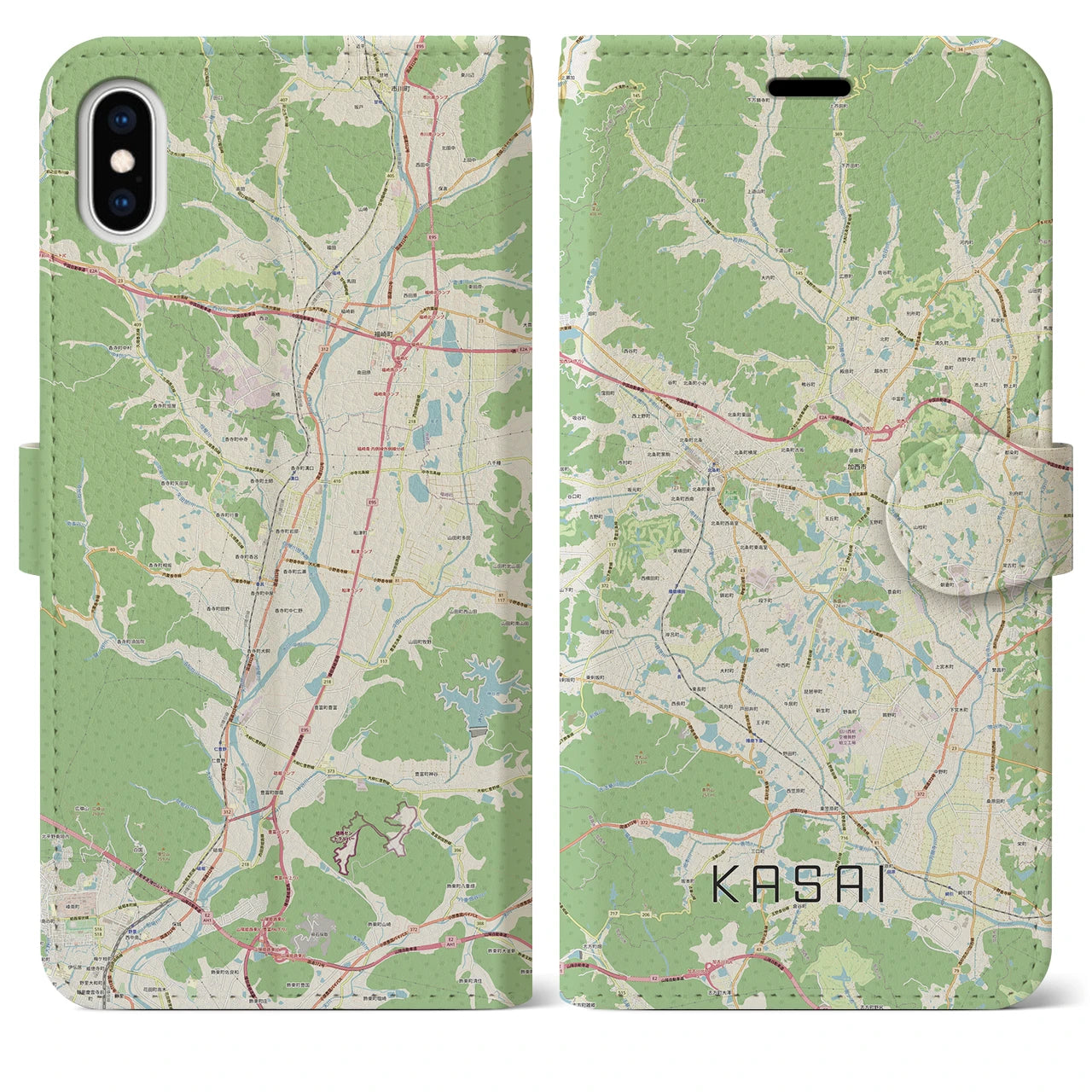 【加西(兵庫県)】地図柄iPhoneケース(手帳タイプ)ナチュラル・iPhone XS Max 用