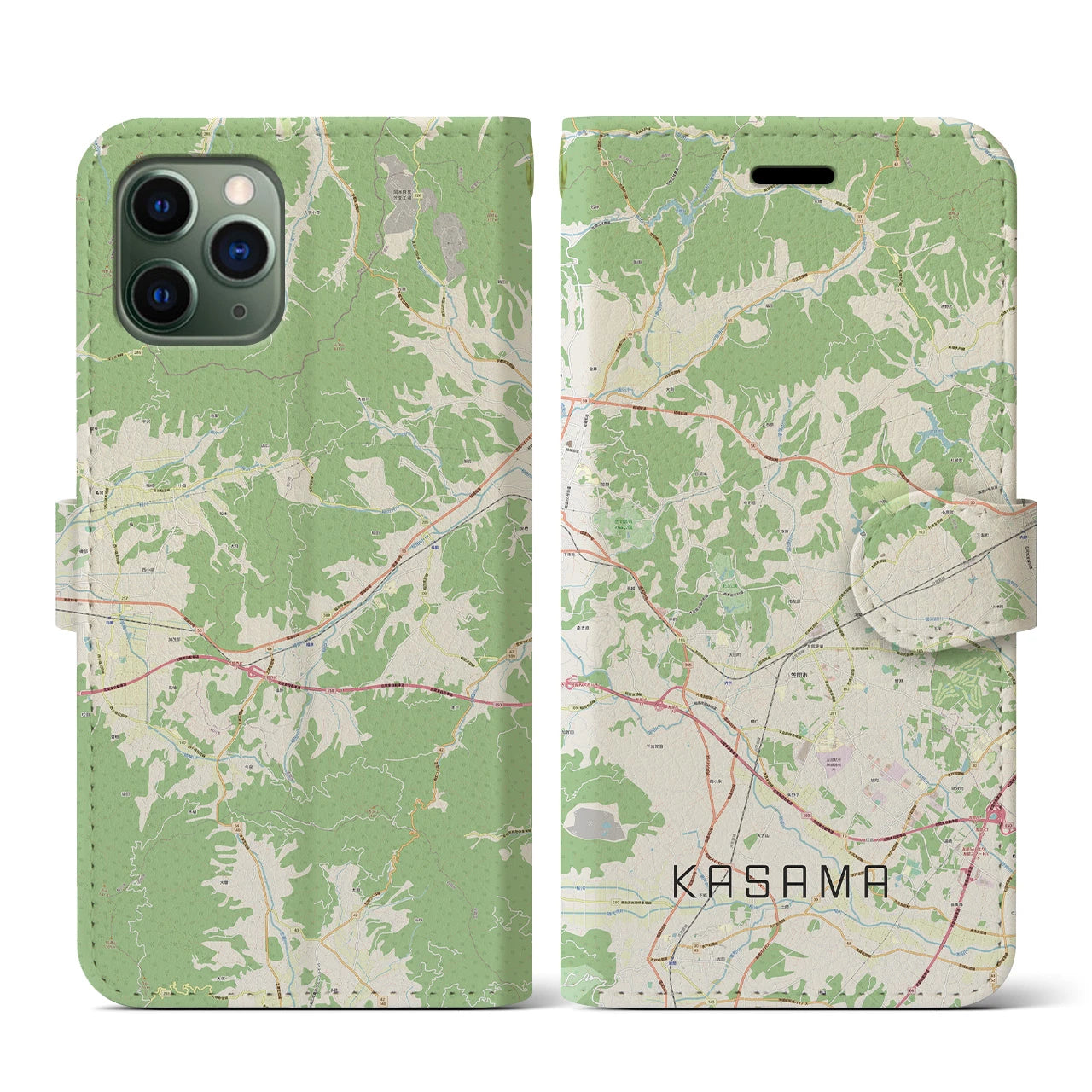 【笠間(茨城県)】地図柄iPhoneケース(手帳タイプ)ナチュラル・iPhone 11 Pro 用