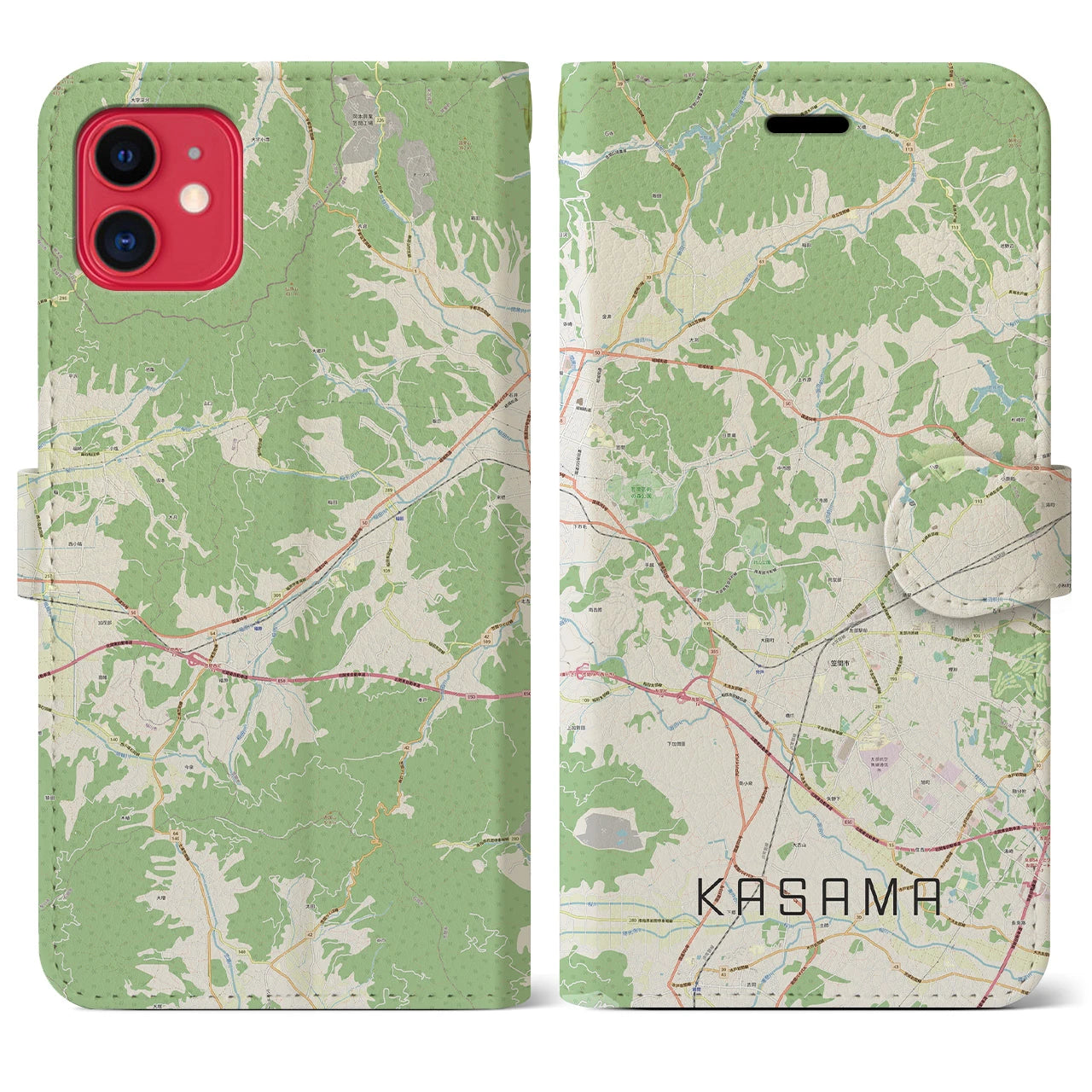 【笠間(茨城県)】地図柄iPhoneケース(手帳タイプ)ナチュラル・iPhone 11 用
