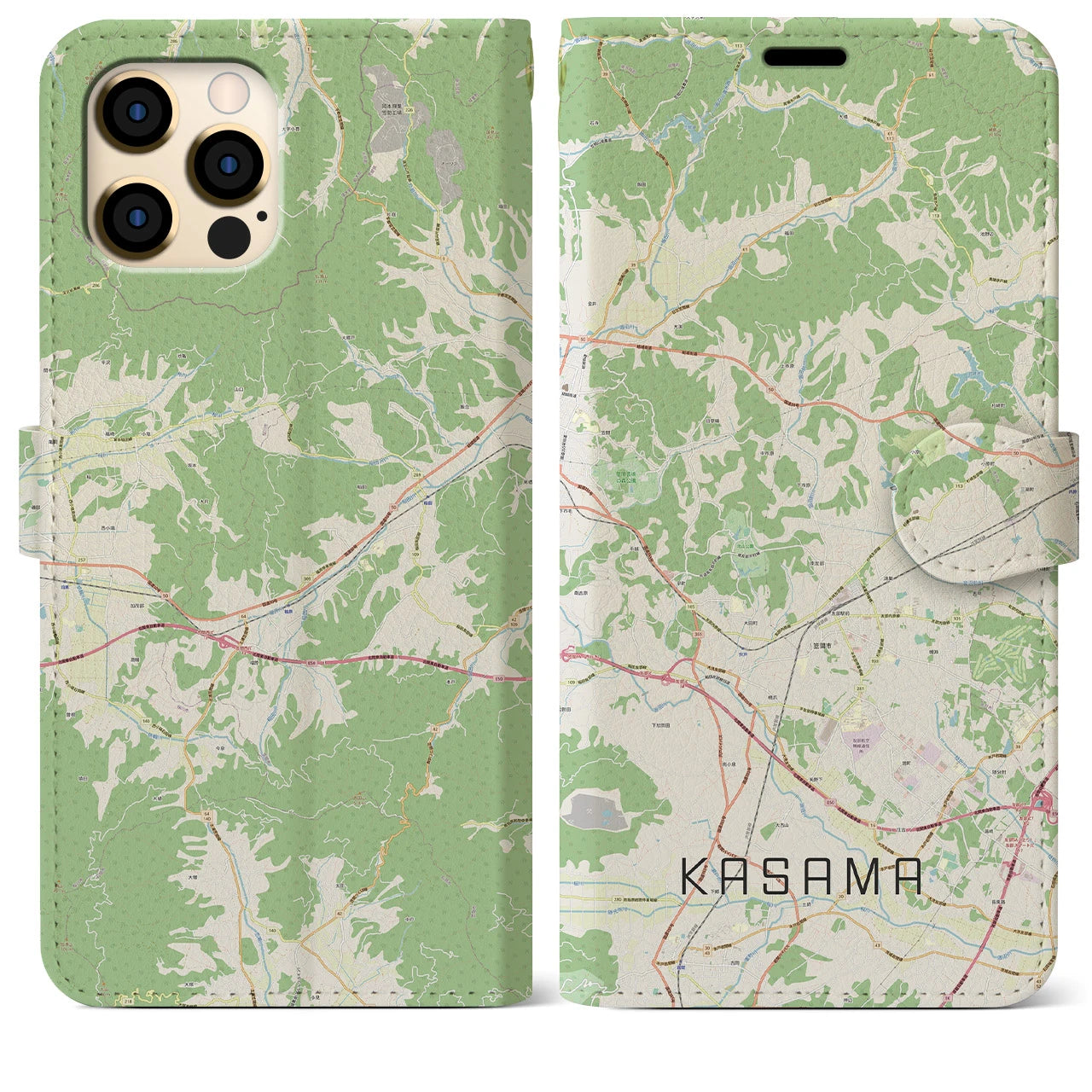 【笠間(茨城県)】地図柄iPhoneケース(手帳タイプ)ナチュラル・iPhone 12 Pro Max 用
