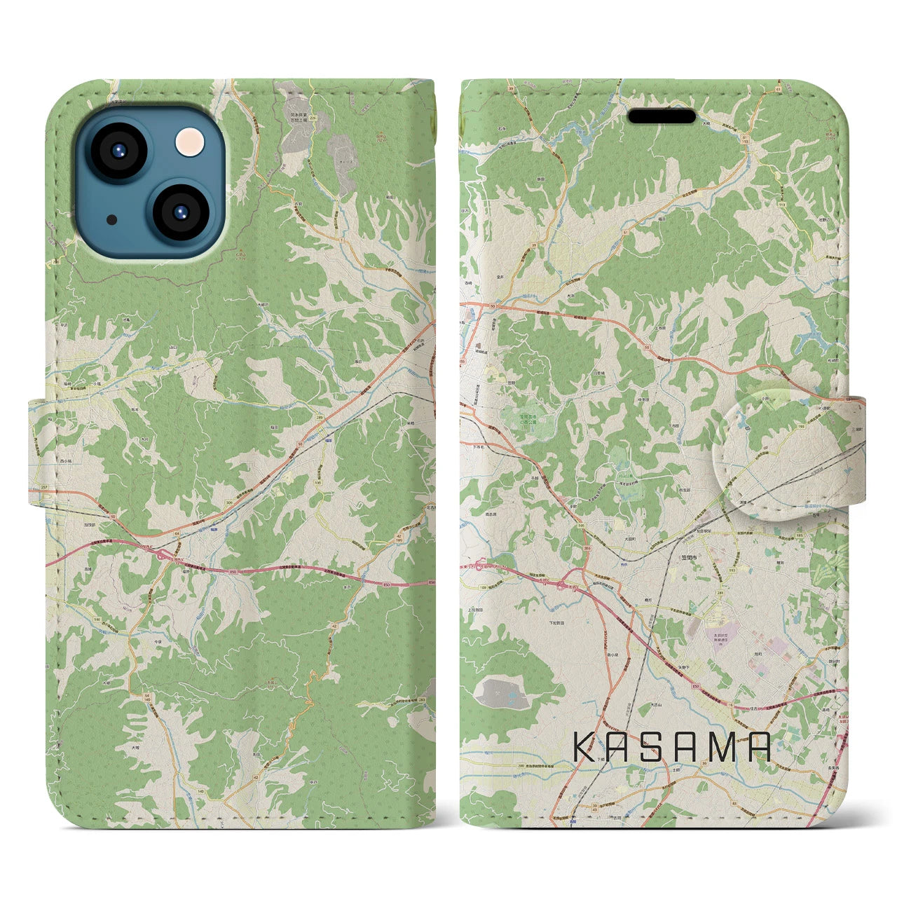 【笠間(茨城県)】地図柄iPhoneケース(手帳タイプ)ナチュラル・iPhone 13 用