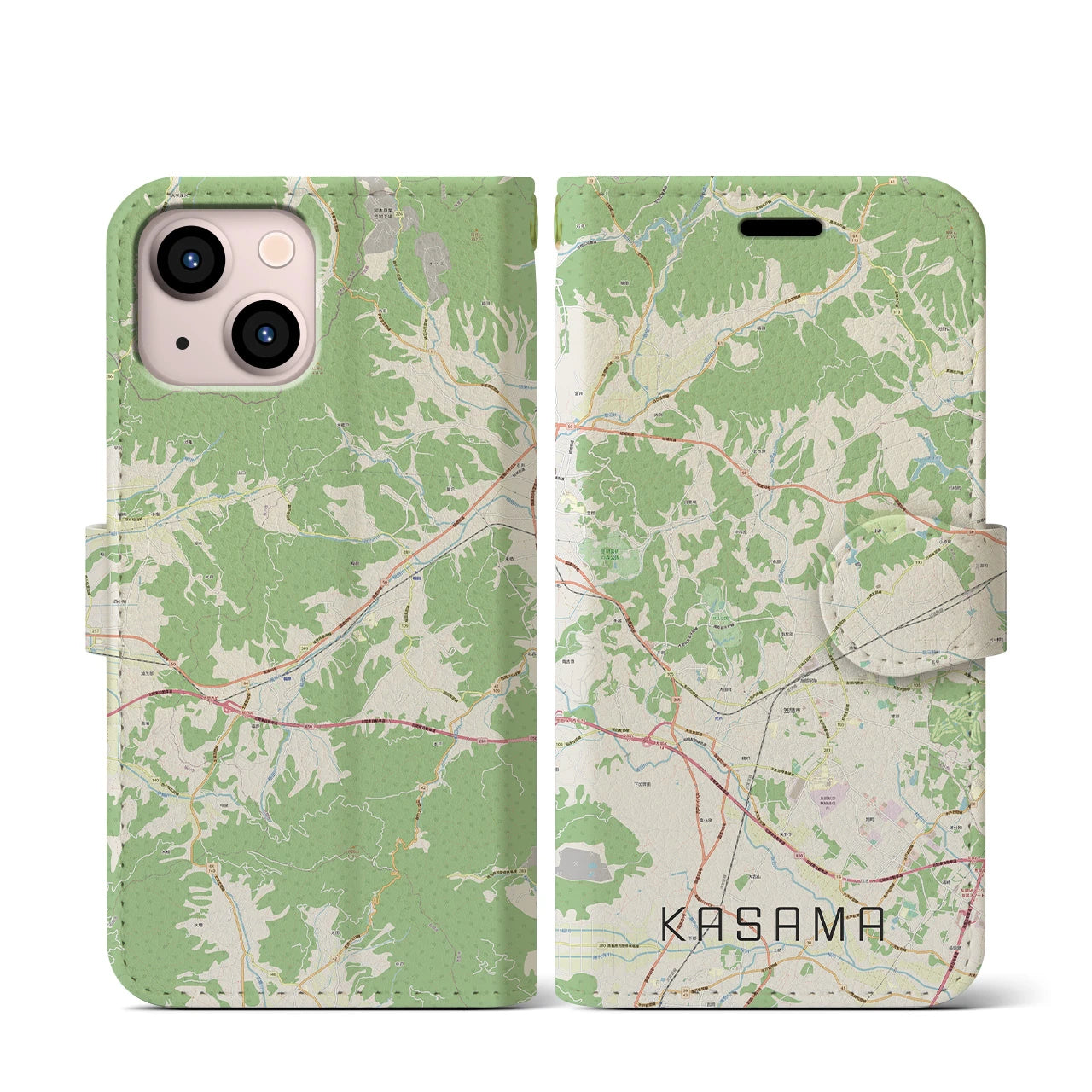【笠間(茨城県)】地図柄iPhoneケース(手帳タイプ)ナチュラル・iPhone 13 mini 用