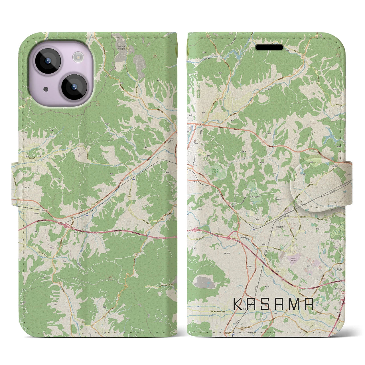 【笠間(茨城県)】地図柄iPhoneケース(手帳タイプ)ナチュラル・iPhone 14 用