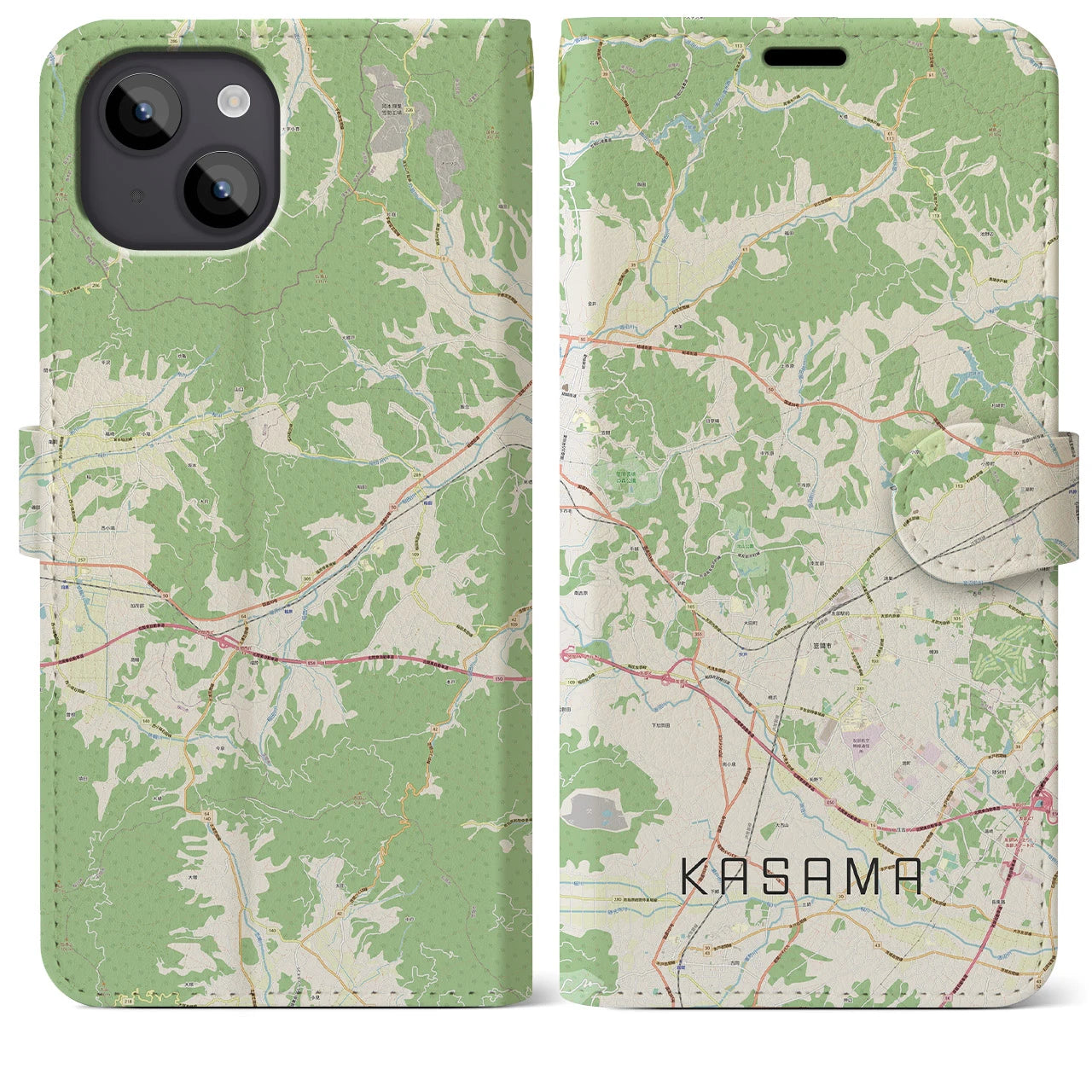 【笠間(茨城県)】地図柄iPhoneケース(手帳タイプ)ナチュラル・iPhone 14 Plus 用