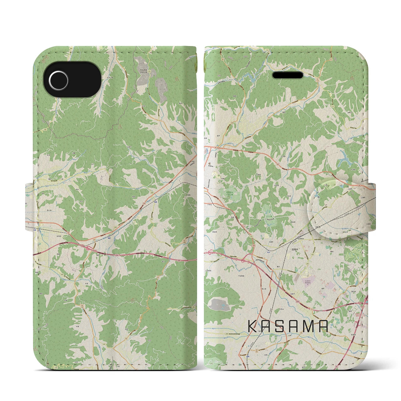 【笠間(茨城県)】地図柄iPhoneケース(手帳タイプ)ナチュラル・iPhone SE(第3 / 第2世代) / 8 / 7 / 6s / 6 用