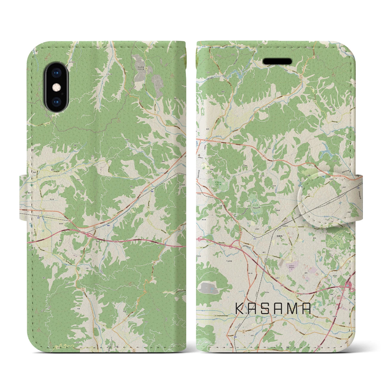 【笠間(茨城県)】地図柄iPhoneケース(手帳タイプ)ナチュラル・iPhone XS / X 用