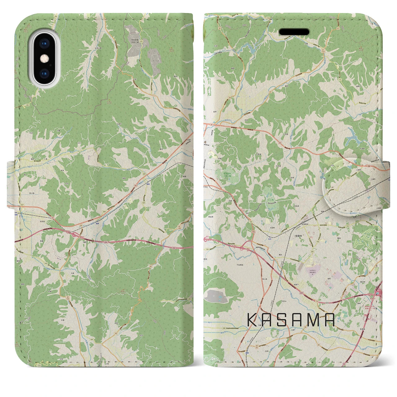 【笠間(茨城県)】地図柄iPhoneケース(手帳タイプ)ナチュラル・iPhone XS Max 用