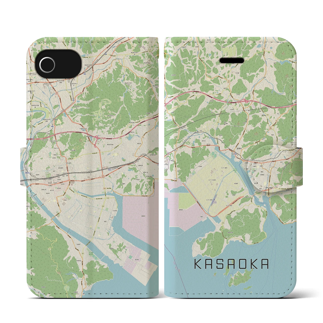 【笠岡(岡山県)】地図柄iPhoneケース(手帳タイプ)ナチュラル・iPhone SE(第3 / 第2世代) / 8 / 7 / 6s / 6 用