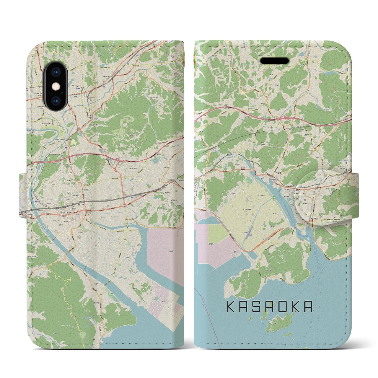 【笠岡(岡山県)】地図柄iPhoneケース(手帳タイプ)ナチュラル・iPhone XS / X 用