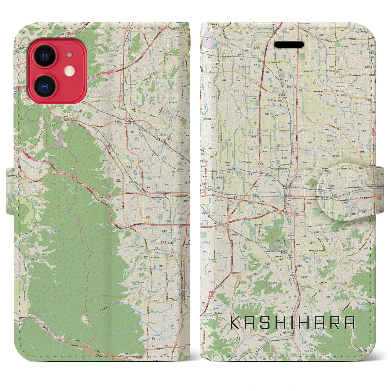 【橿原(奈良県)】地図柄iPhoneケース(手帳タイプ)ナチュラル・iPhone 11 用
