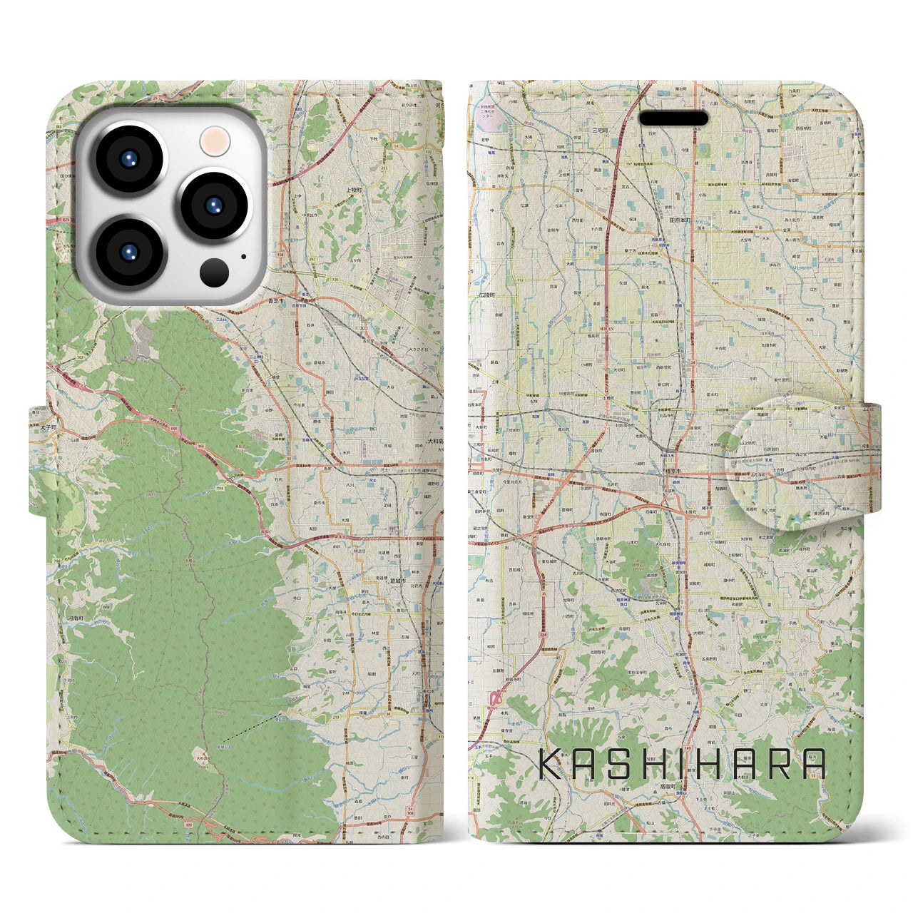 【橿原(奈良県)】地図柄iPhoneケース(手帳タイプ)ナチュラル・iPhone 13 Pro 用