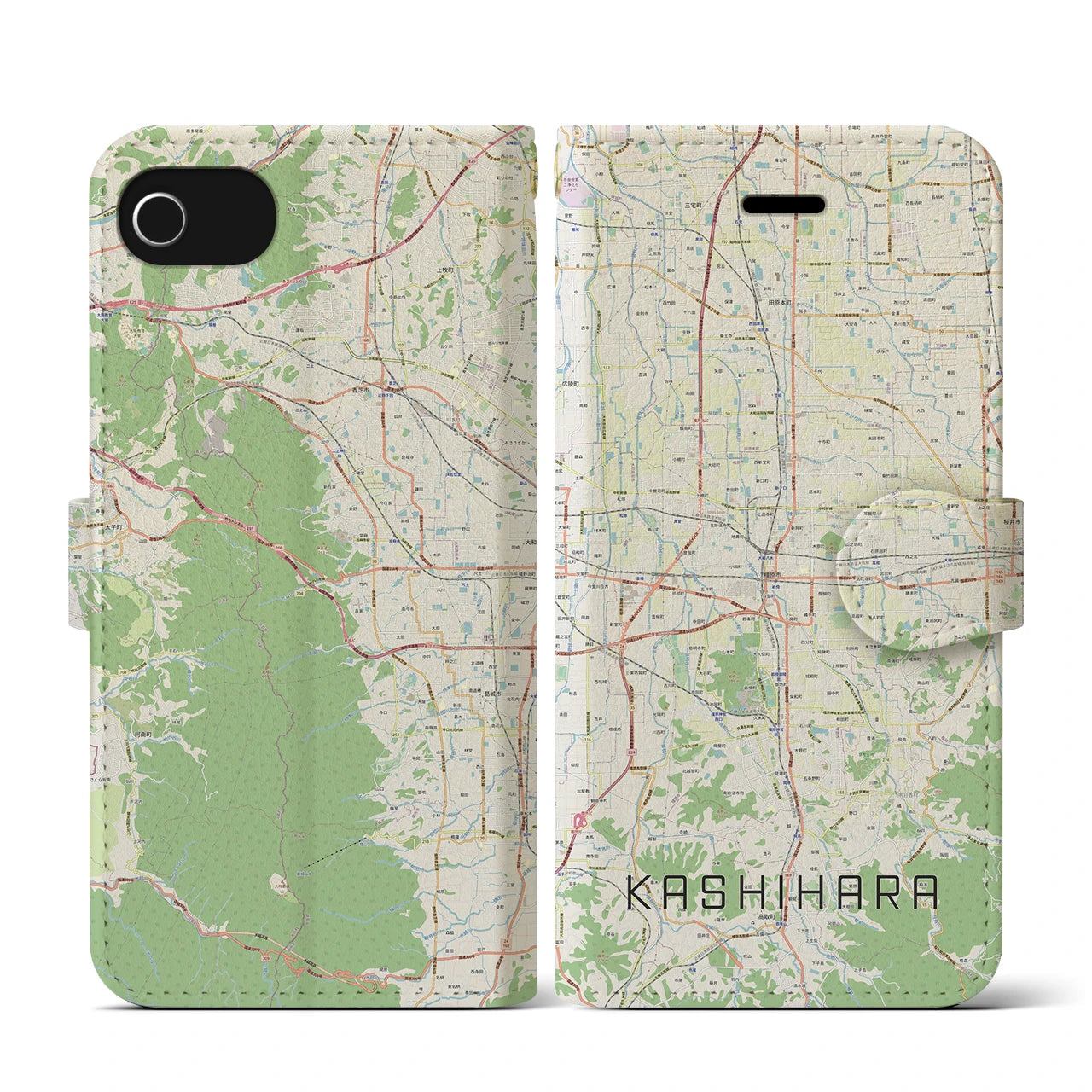 【橿原(奈良県)】地図柄iPhoneケース(手帳タイプ)ナチュラル・iPhone SE(第3 / 第2世代) / 8 / 7 / 6s / 6 用