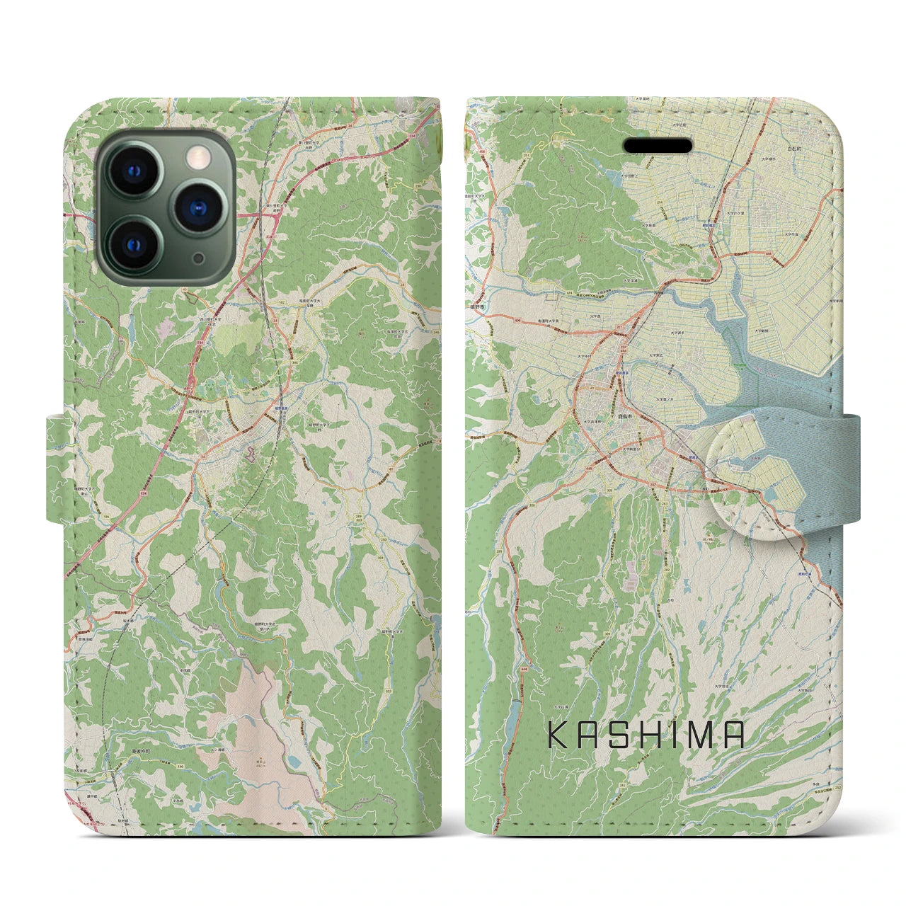 【鹿島(佐賀県)】地図柄iPhoneケース(手帳タイプ)ナチュラル・iPhone 11 Pro 用