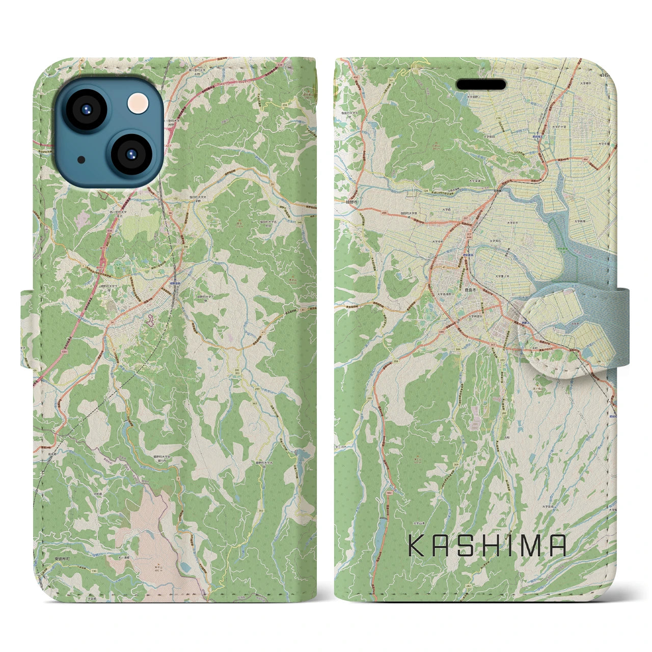 【鹿島(佐賀県)】地図柄iPhoneケース(手帳タイプ)ナチュラル・iPhone 13 用