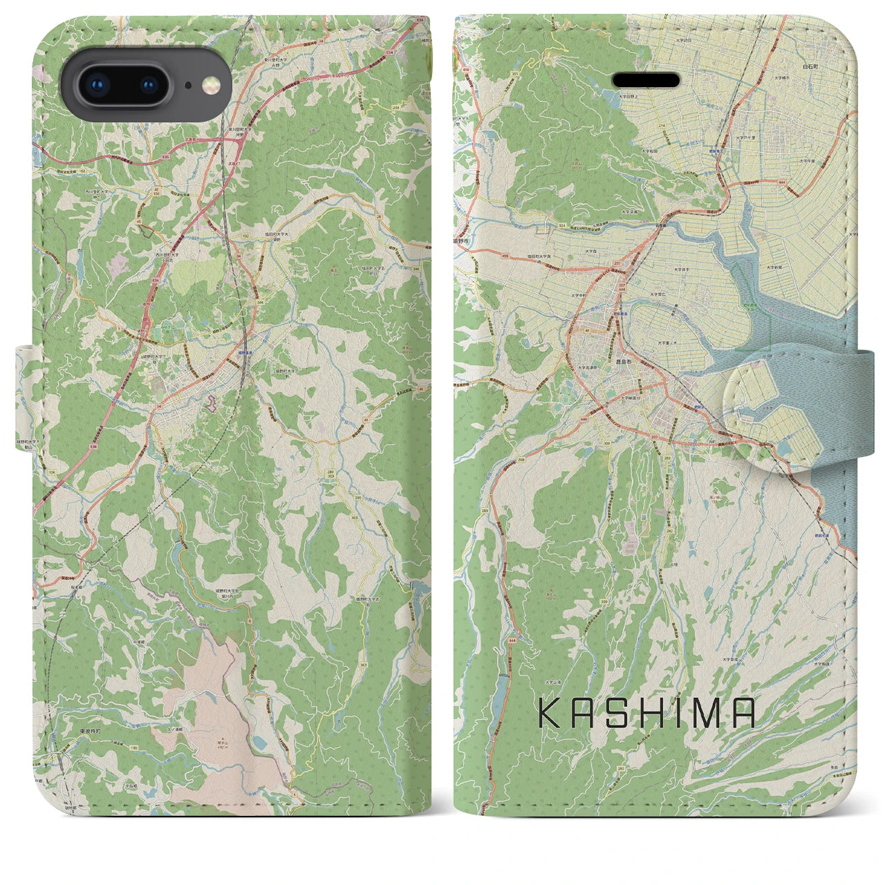 【鹿島(佐賀県)】地図柄iPhoneケース(手帳タイプ)ナチュラル・iPhone 8Plus /7Plus / 6sPlus / 6Plus 用