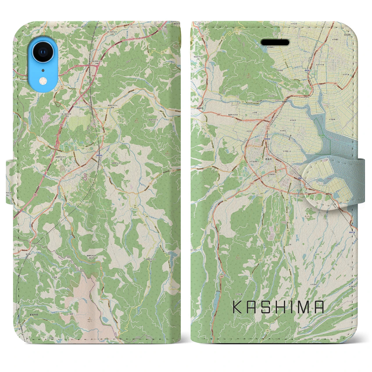 【鹿島(佐賀県)】地図柄iPhoneケース(手帳タイプ)ナチュラル・iPhone XR 用