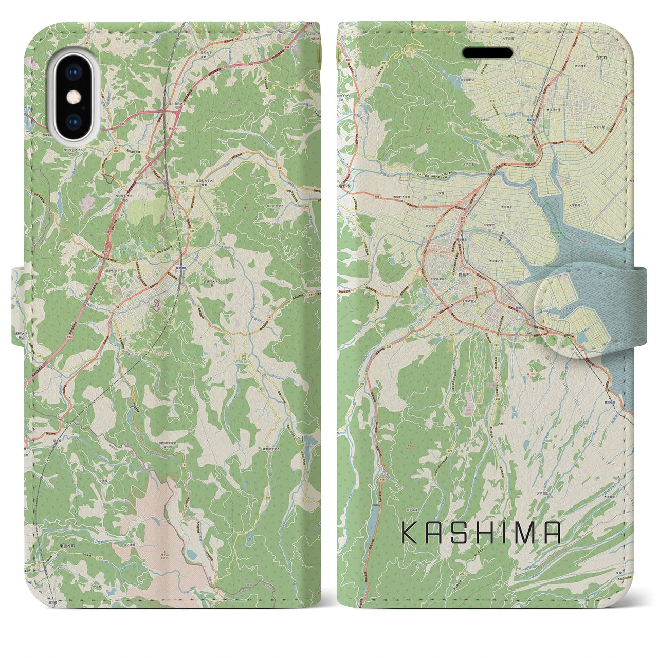 【鹿島(佐賀県)】地図柄iPhoneケース(手帳タイプ)ナチュラル・iPhone XS Max 用