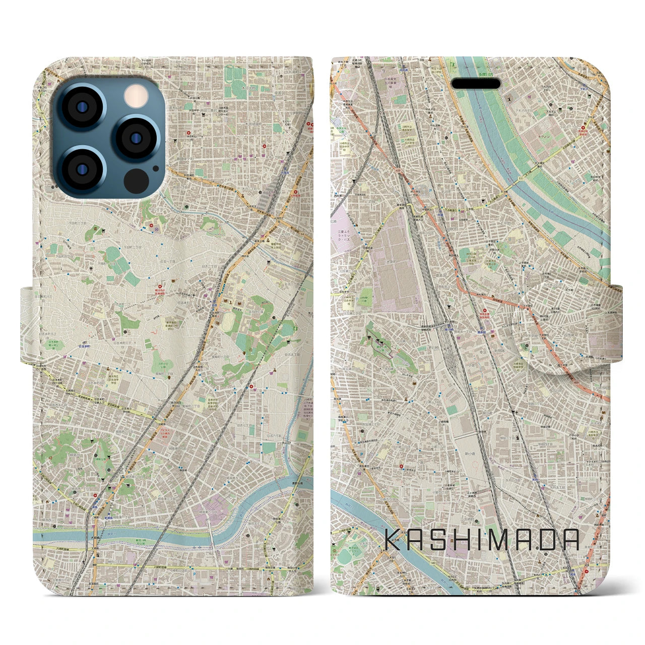 【鹿島田(神奈川県)】地図柄iPhoneケース(手帳タイプ)ナチュラル・iPhone 12 / 12 Pro 用