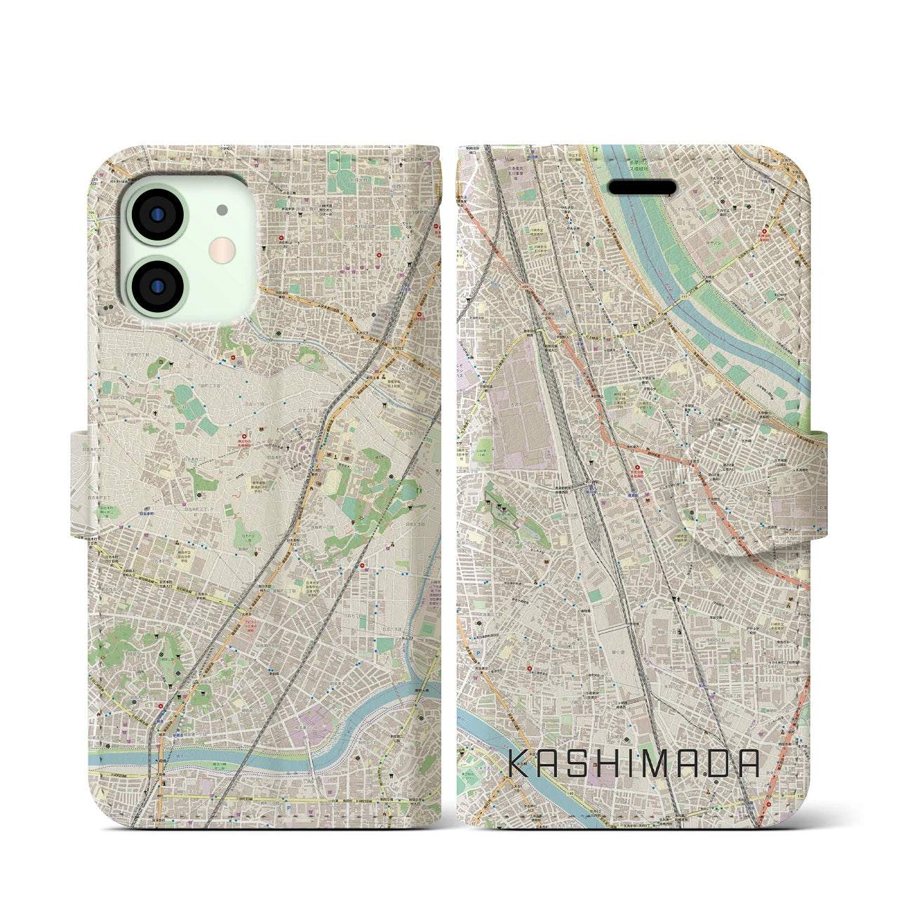 【鹿島田(神奈川県)】地図柄iPhoneケース(手帳タイプ)ナチュラル・iPhone 12 mini 用