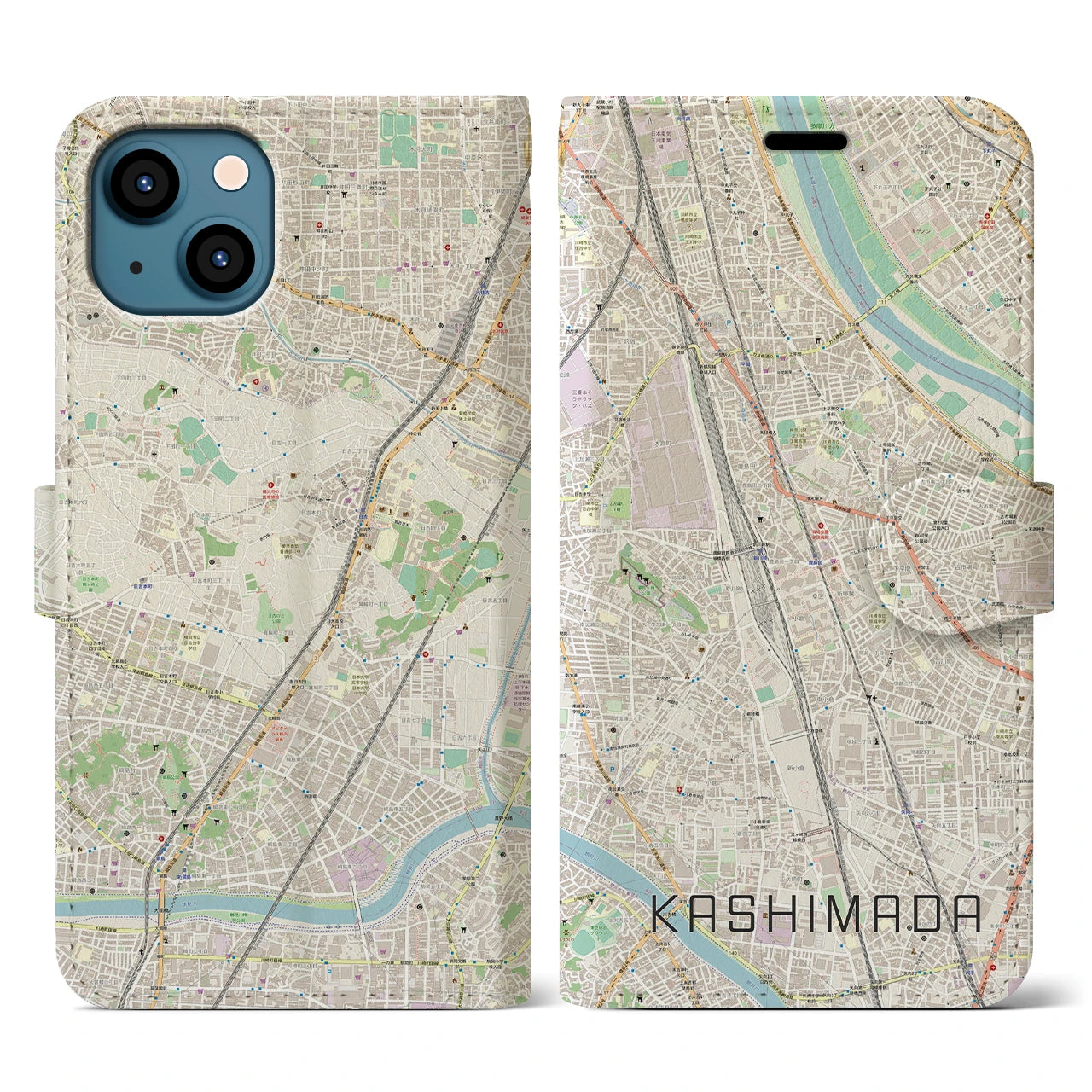 【鹿島田(神奈川県)】地図柄iPhoneケース(手帳タイプ)ナチュラル・iPhone 13 用