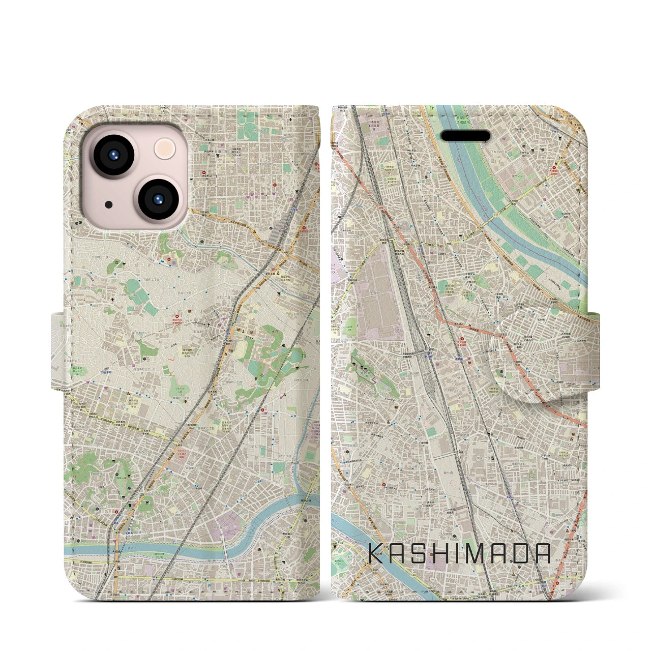 【鹿島田(神奈川県)】地図柄iPhoneケース(手帳タイプ)ナチュラル・iPhone 13 mini 用