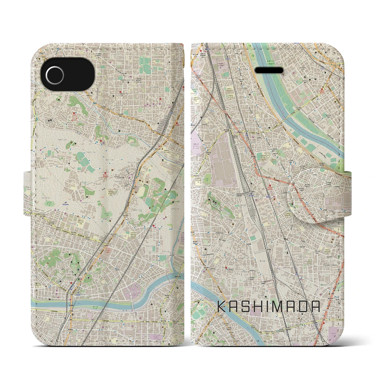 【鹿島田(神奈川県)】地図柄iPhoneケース(手帳タイプ)ナチュラル・iPhone SE(第3 / 第2世代) / 8 / 7 / 6s / 6 用