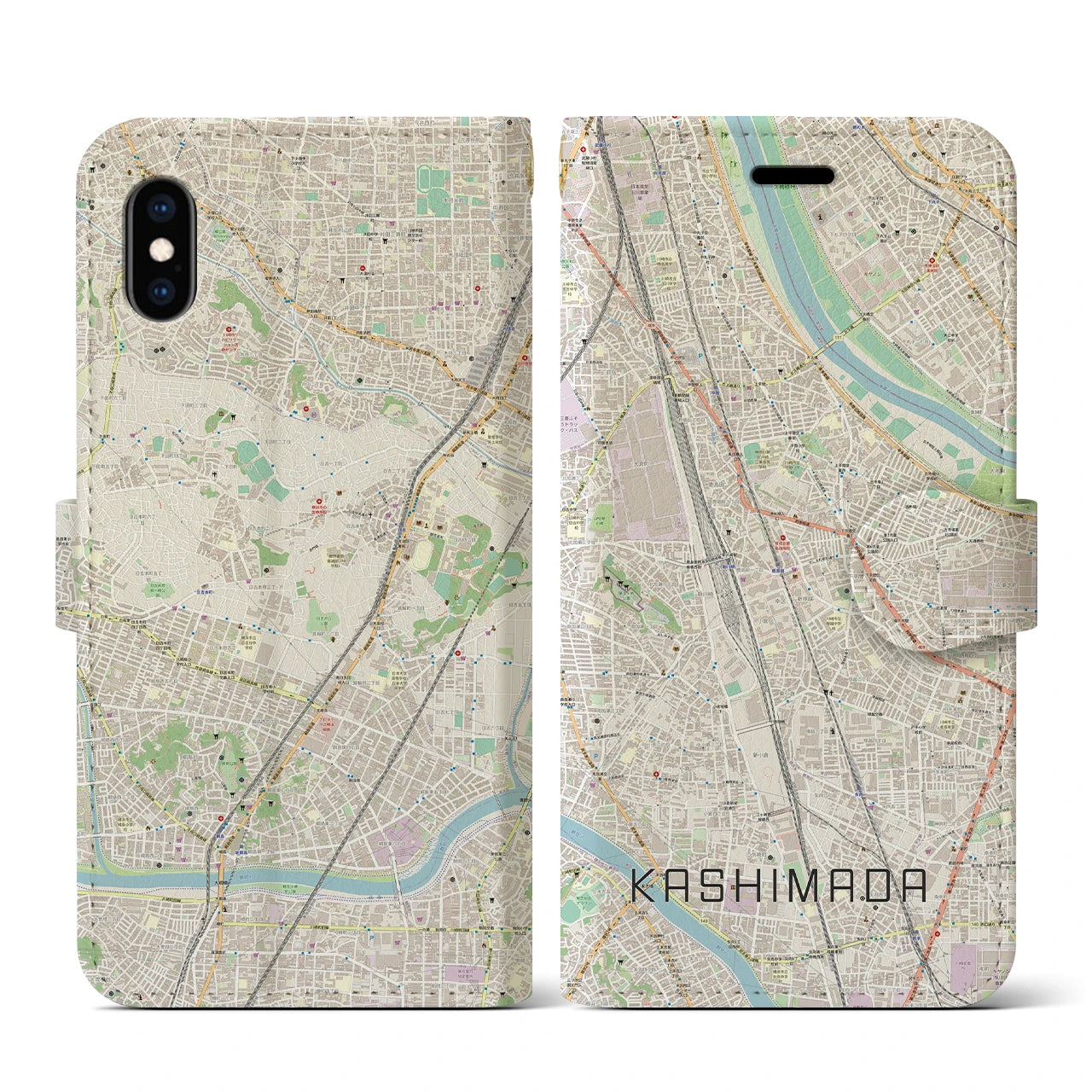 【鹿島田(神奈川県)】地図柄iPhoneケース(手帳タイプ)ナチュラル・iPhone XS / X 用