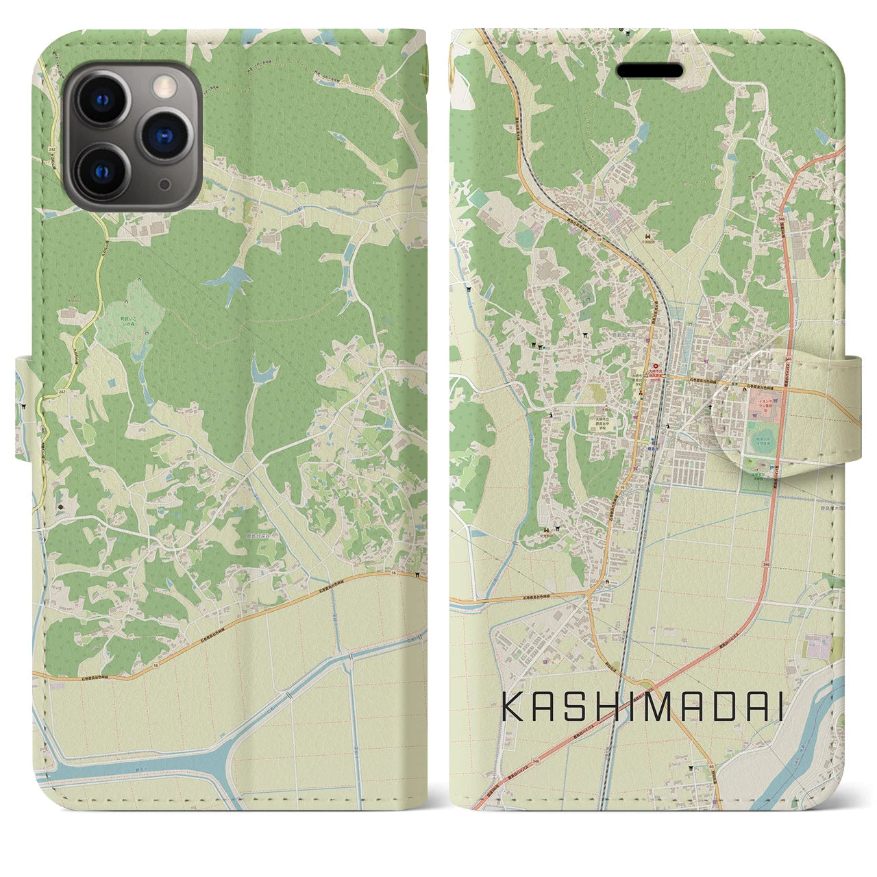 【鹿島台(宮城県)】地図柄iPhoneケース(手帳タイプ)ナチュラル・iPhone 11 Pro Max 用