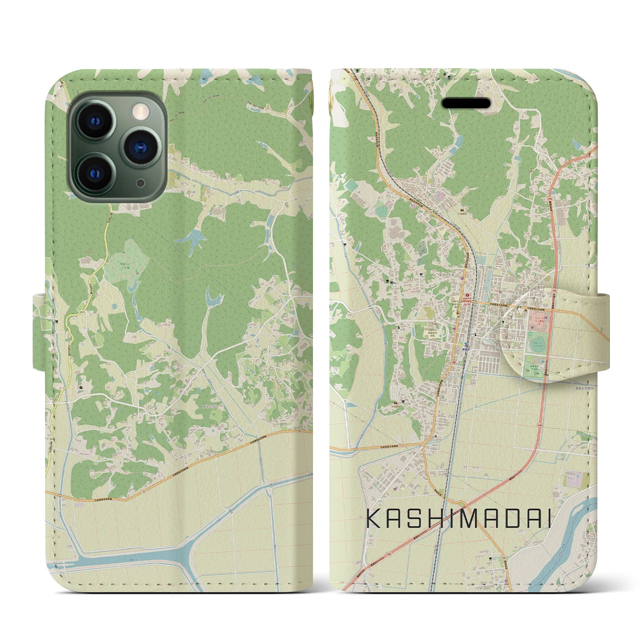 【鹿島台(宮城県)】地図柄iPhoneケース(手帳タイプ)ナチュラル・iPhone 11 Pro 用