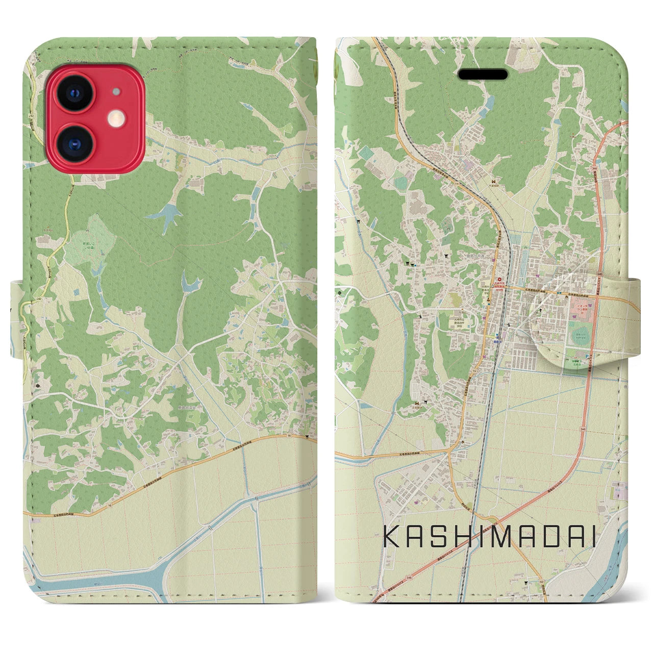 【鹿島台(宮城県)】地図柄iPhoneケース(手帳タイプ)ナチュラル・iPhone 11 用