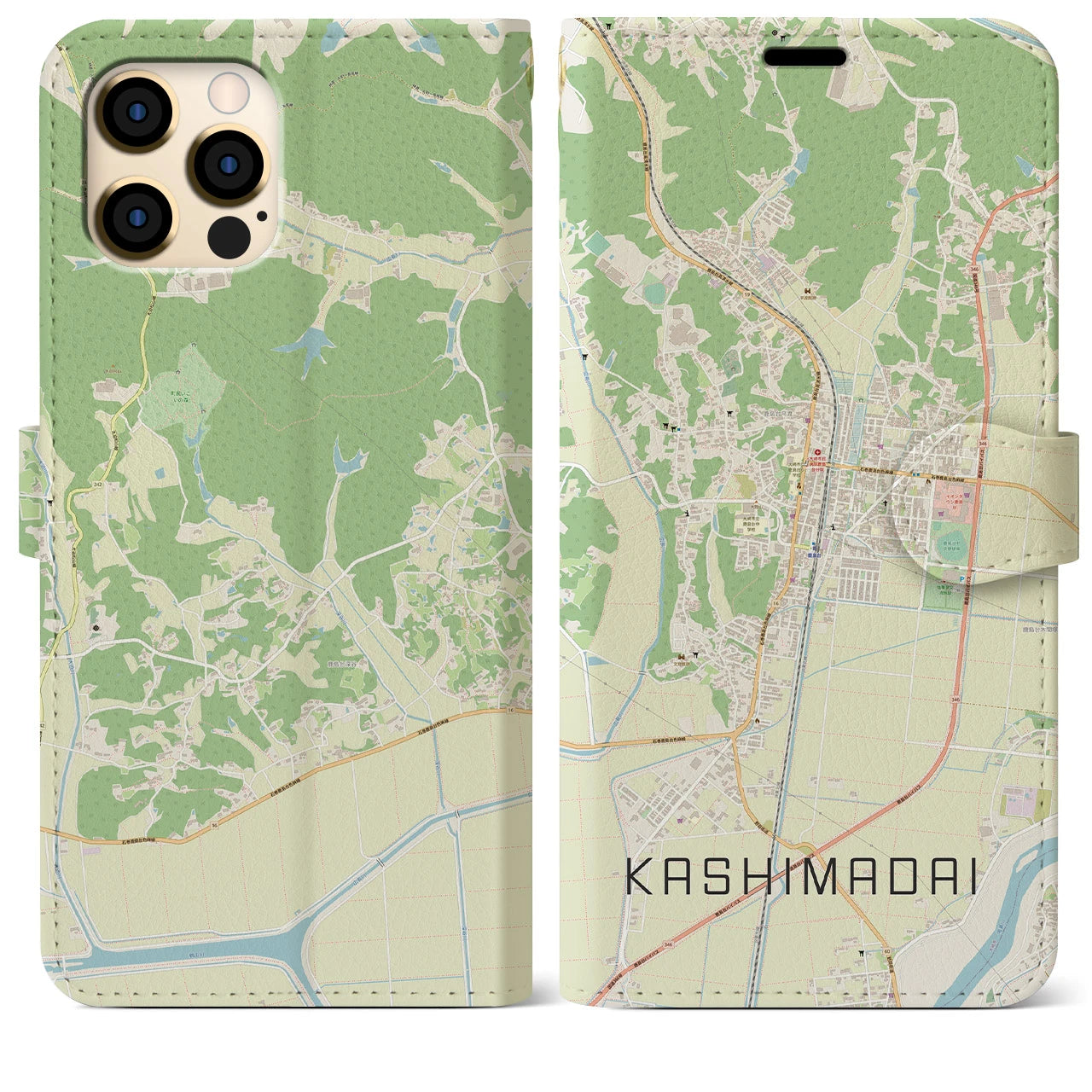 【鹿島台(宮城県)】地図柄iPhoneケース(手帳タイプ)ナチュラル・iPhone 12 Pro Max 用
