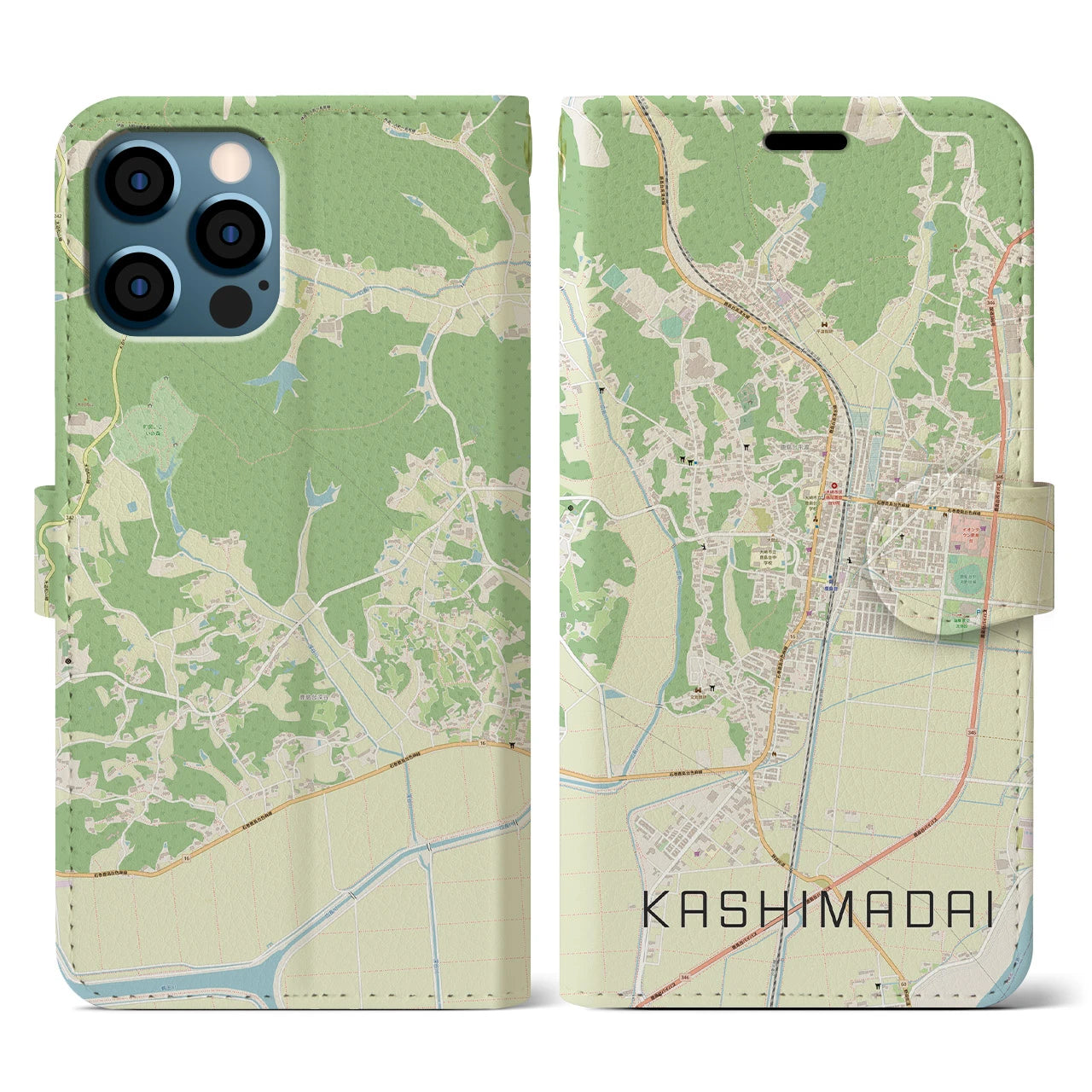 【鹿島台(宮城県)】地図柄iPhoneケース(手帳タイプ)ナチュラル・iPhone 12 / 12 Pro 用