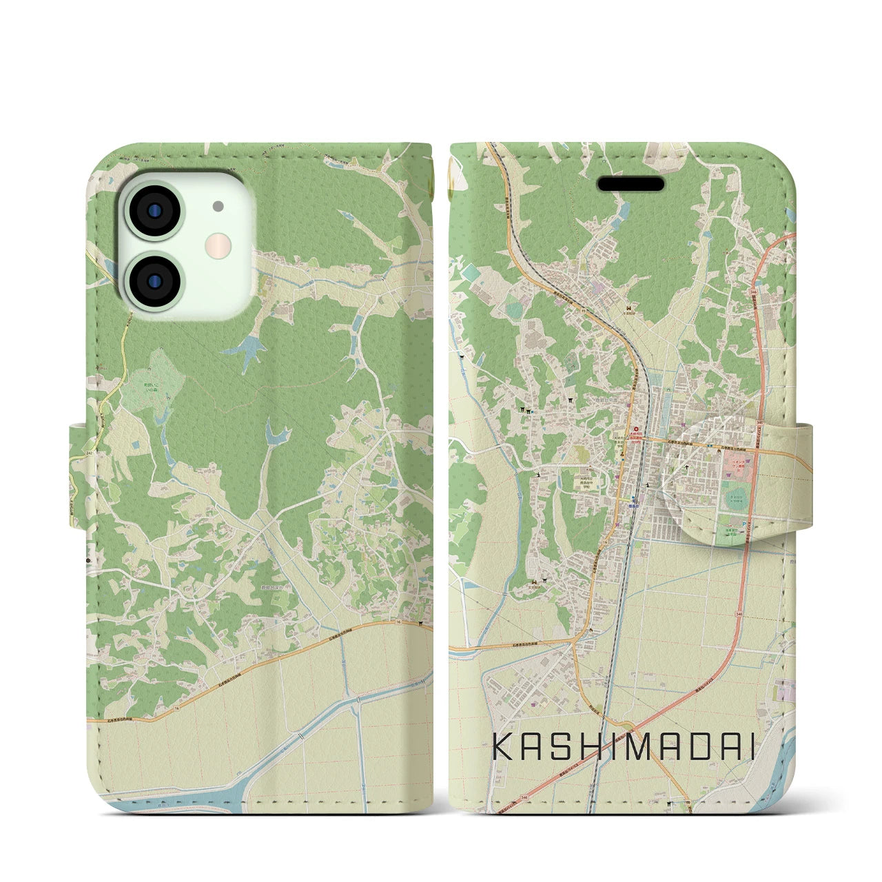 【鹿島台(宮城県)】地図柄iPhoneケース(手帳タイプ)ナチュラル・iPhone 12 mini 用