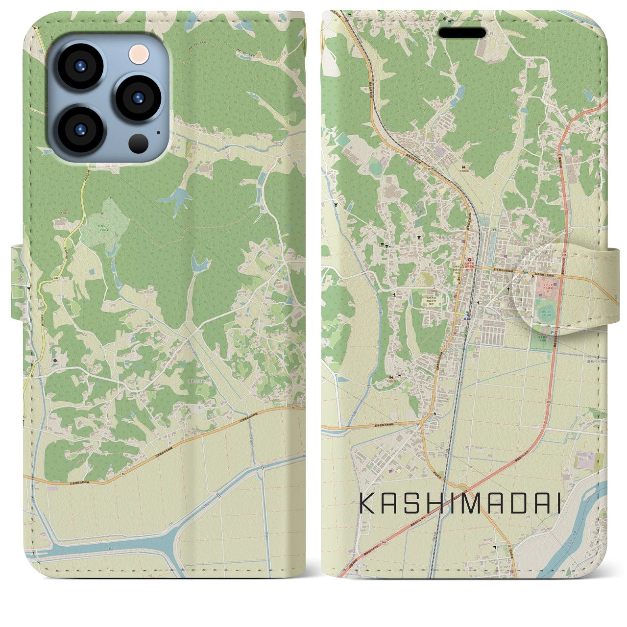 【鹿島台(宮城県)】地図柄iPhoneケース(手帳タイプ)ナチュラル・iPhone 13 Pro Max 用