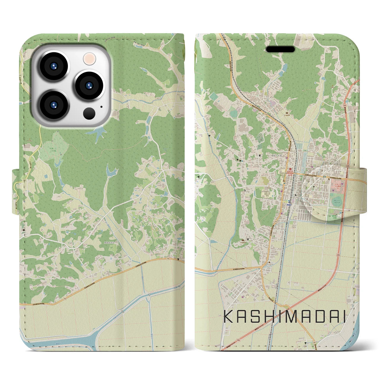 【鹿島台(宮城県)】地図柄iPhoneケース(手帳タイプ)ナチュラル・iPhone 13 Pro 用