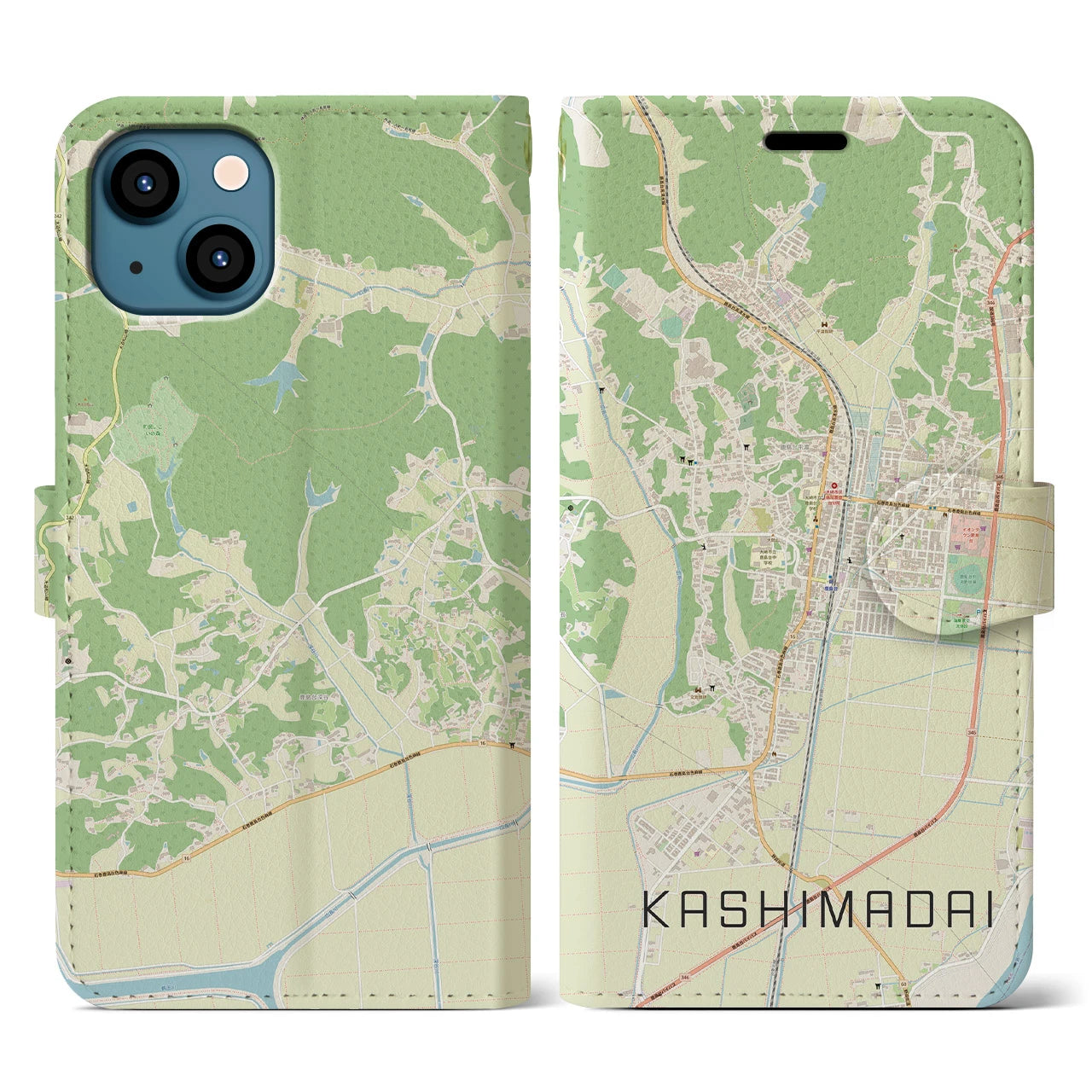 【鹿島台(宮城県)】地図柄iPhoneケース(手帳タイプ)ナチュラル・iPhone 13 用